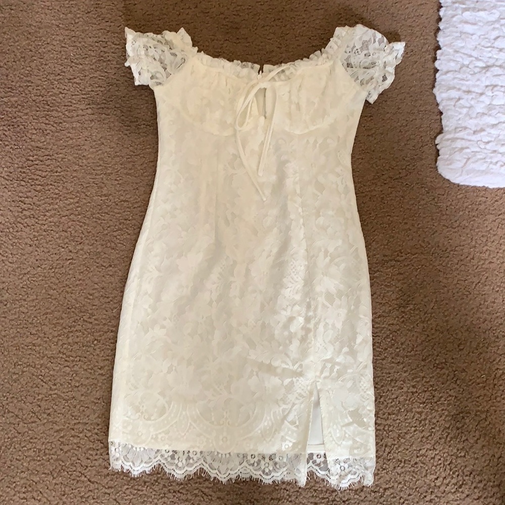 Princess Polly white lace mini off shoulder dress